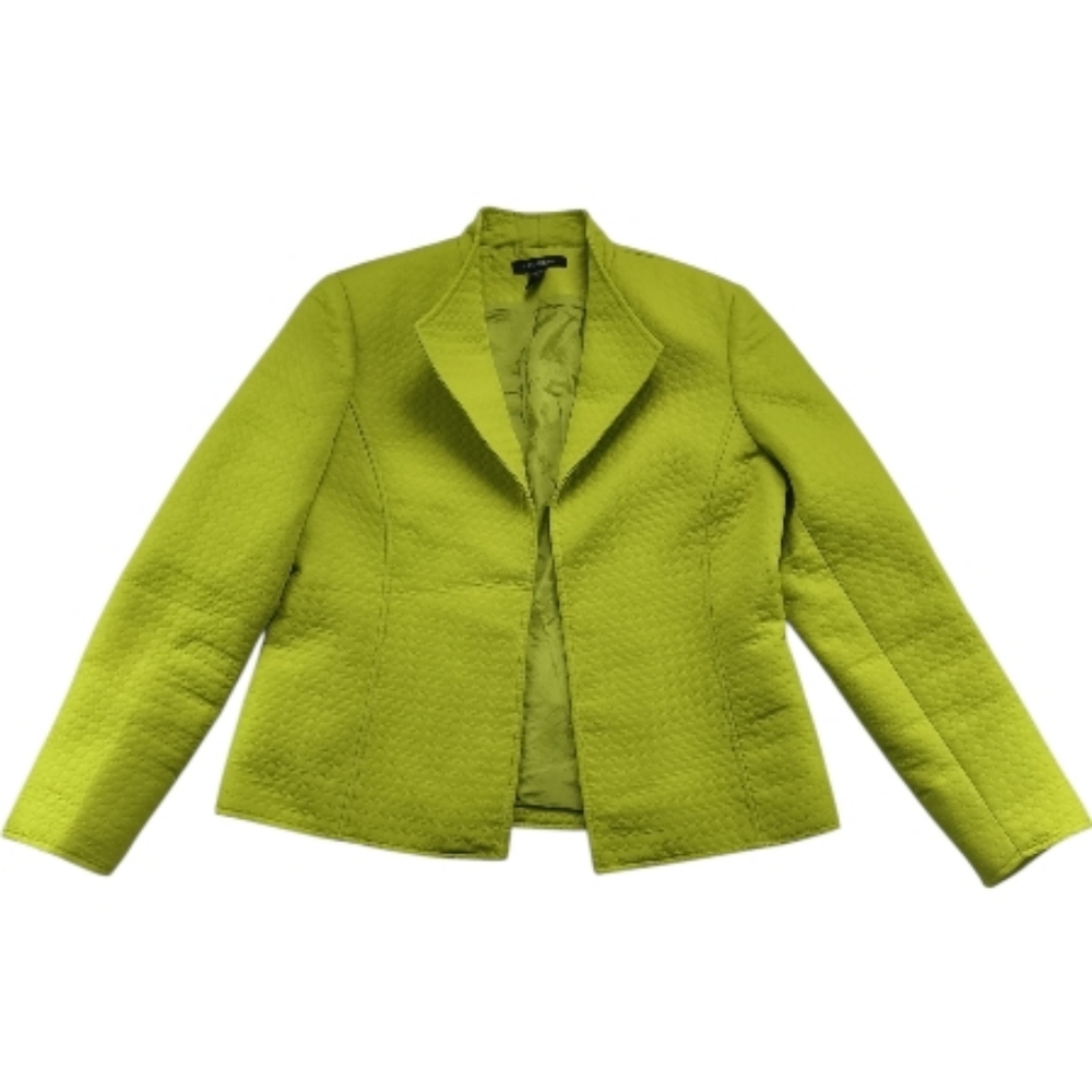 Louben Lime Green Pattern Women Blazer Size 10 Vintage Canada Made Tailored